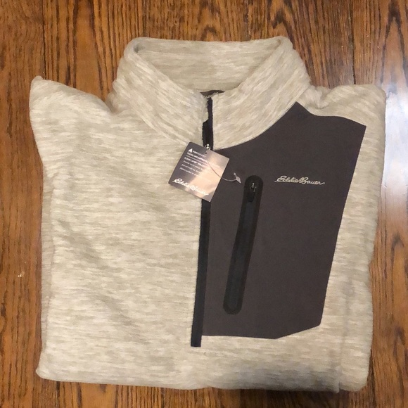 EDDIE BAUER Oatmeal & Charcoal Grey 1/4 Zip Pullover Fleece 2XL NWT - Picture 3 of 8